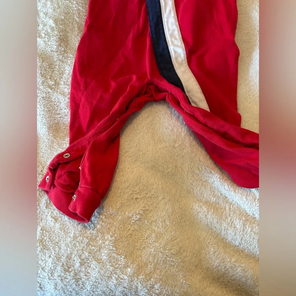 Ralph Lauren Red One-Piece with Navy & White Stripe, Size 12 months, snaps